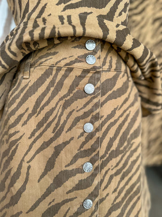 Brown Wild Side Button Down Skirt