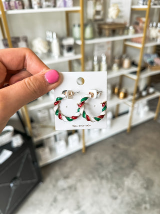 Christmas Red, White, & Green Wrapped Hoop Earrings