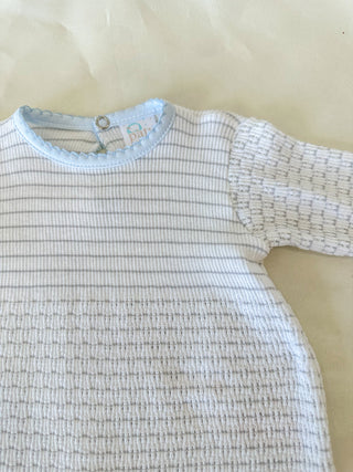 Paty Pal Grey w/ Blue Trim Pinstripe Romper
