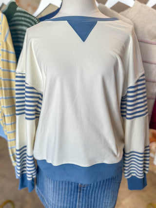 Blue Stripe Varsity Pullover