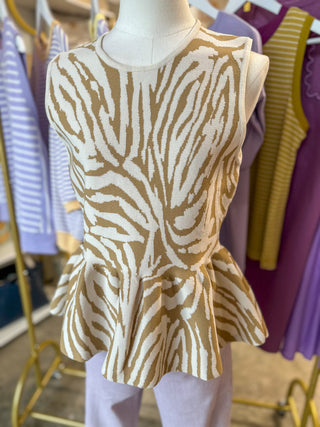 Tan Wild at Heart Peplum Top