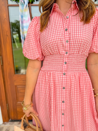 Pink Cottage Charm Gingham Midi Dress
