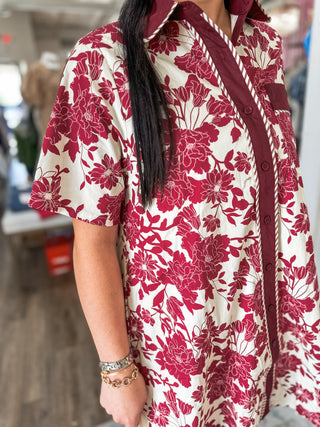Burgundy Juniper Bloom Button Down Mini Dress