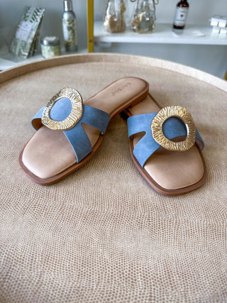 Blue W/ Gold Buckle Disclose Slip On Sandal