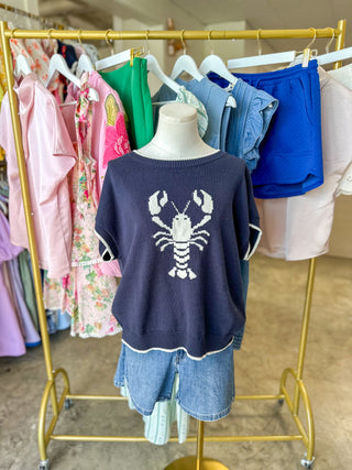 Crawfish Tails Navy & Ivory Short Sleeve Sweater