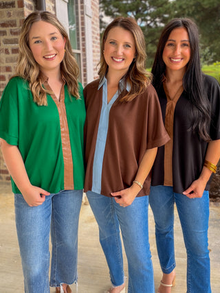 Brown Windsor Contrast Collared Top