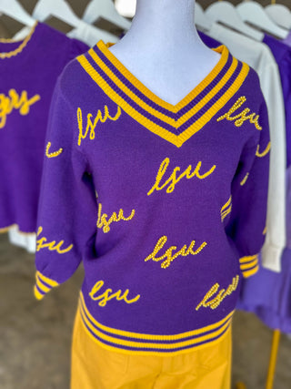 Purple Faith LSU Vintage Polo Sweater