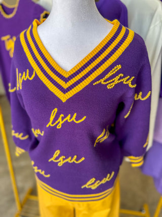 Purple Faith LSU Vintage Polo Sweater