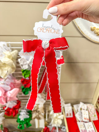 Red Two-Tone Moonstitch Bow with Streamers