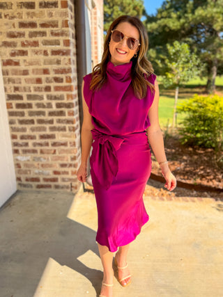 Plum A Night to Remember Tie Waist Midi Dress