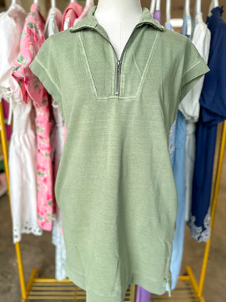 Sage Green Go Anywhere Quarter Zip Mini Dress