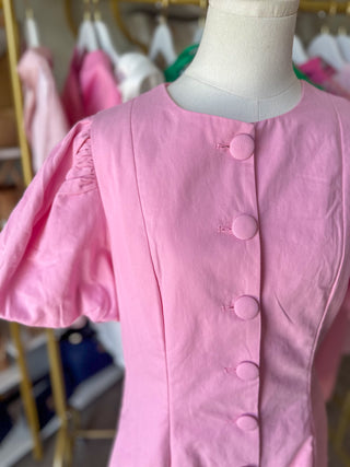 The Lovely in Pink Button Mini Dress