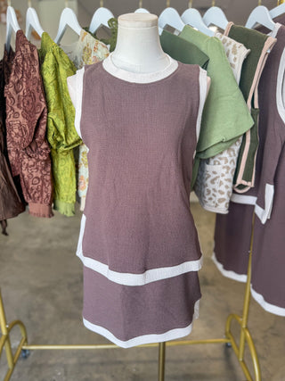 Elle Brown/Cream Cloudy Tank & Knit Skort Set