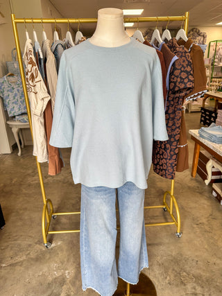 Blue Fog Cloudy Knit 3/4 Sleeve Top