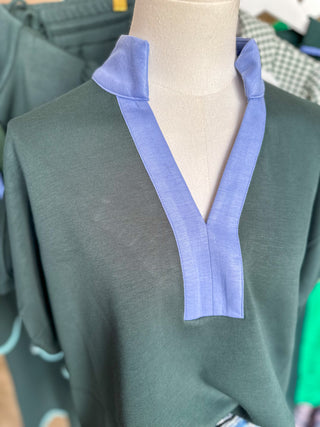 Forest Green & Chambray Effortlessly Chic Contrast Top