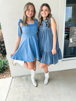 Chambray Denim Daydreams Bow Tie Dress