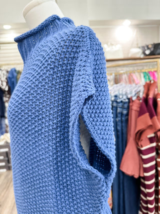 Dusty Blue Knit Drop Shoulder Sweater Top