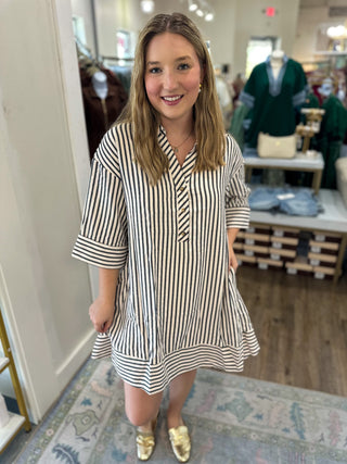 Black Causal Weekend Stripe Mini Dress