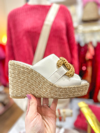 The Aime Wedge Slide Raffia Detail White