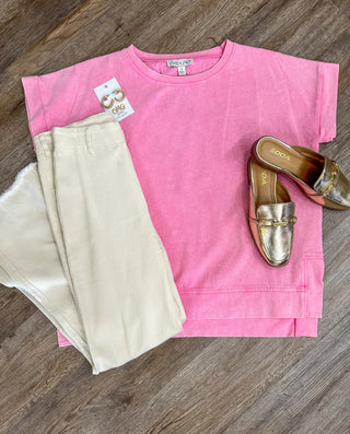 Classic Twist Pink Short Sleeve Crewneck Washed Cotton T-Shirt