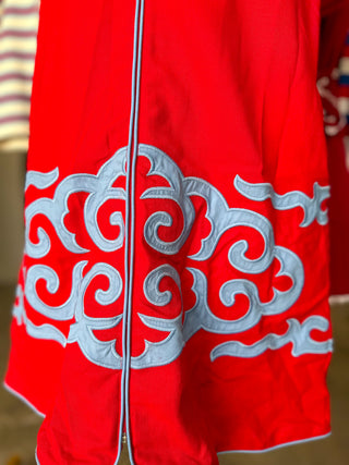 Red & Blue Charleston Charm Embroidered Zip Mini Dress