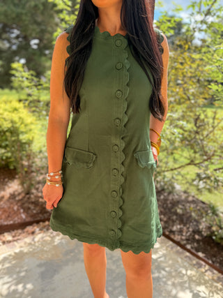 Hunter Green Sweet Detail Scallop Trim Mini Dress