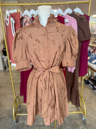 Mocha Metallic Shine Mini Dress