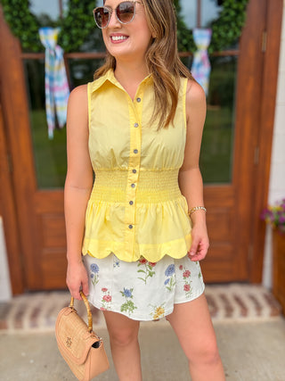 Yellow Sweet Scalloped Peplum Top