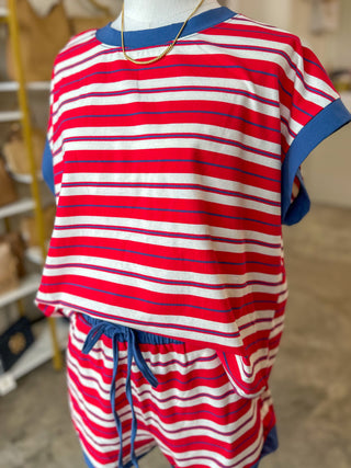 Americana Striped Lounge Short Set