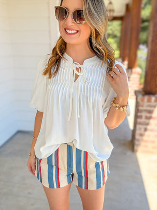 Off White Pintuck Detail Everyday Top