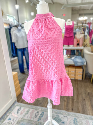Alyssa's Style Bubble Gum Pink Neck Band Bow Mini Dress