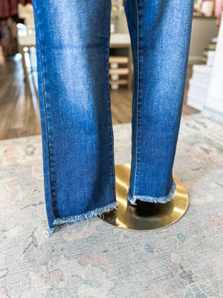 Sutton Dark Wash High Rise Crop Flare Jeans -- Risen