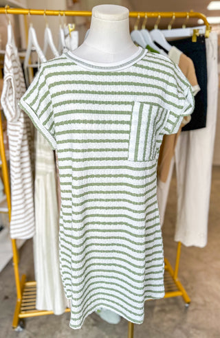 Olive Everyday Ease Striped Casual Mini Dress