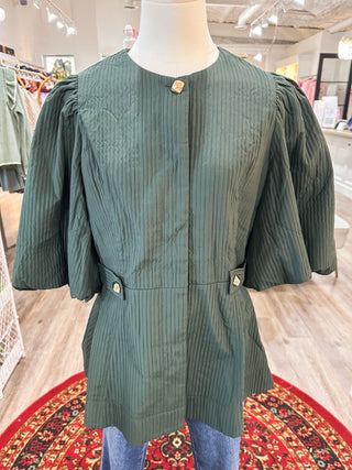 The Green Ella Puff Sleeve Wasit Line Top