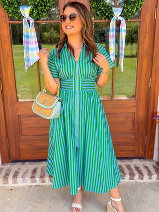 Green Sweet on You Stripe Midi Dress