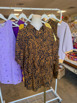 Tiger Print Brown/Black Boxy Cropped Shirt & Shorts Set