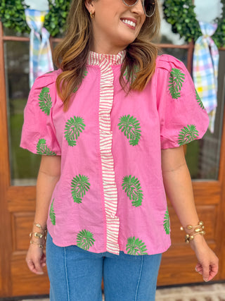 The Palm Beach Pink Puff Sleeve Top