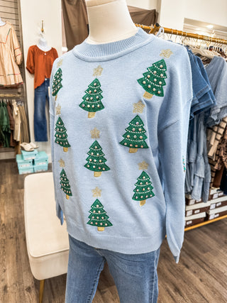 Soft Blue Christmas Trees Are Dazzling Sweater