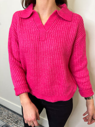 Hot Pink Chunky Collar Knit Sweater