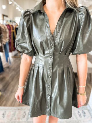 Olive Fifth Avenue Leather Mini Dress