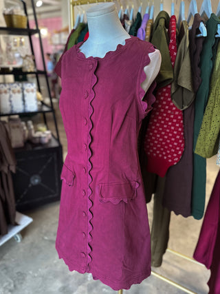 Wine Sweet Detail Scallop Trim Mini Dress