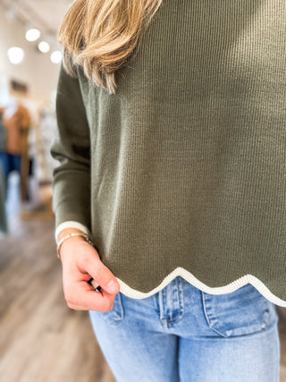Olive/Cream Everyday Edge Sweater