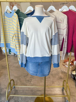 Blue Stripe Varsity Pullover