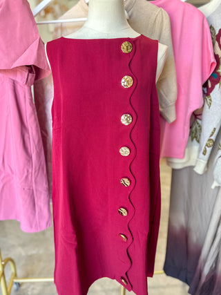 Burgundy Oh So Lovely Scallop Button Mini Dress