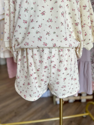 Ivory Floral Forevermore Crew Neck & Shorts Set