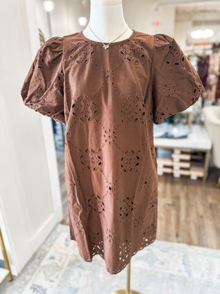 Brown Sweet Magnolia Eyelet Mini Dress