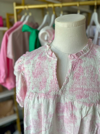 Pink Garden Toile Smocked Top