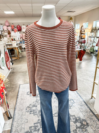 Rust Simply Stripe Lightweight Sweater