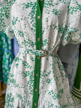 Green Eyelet Dream Belted Mini Dress