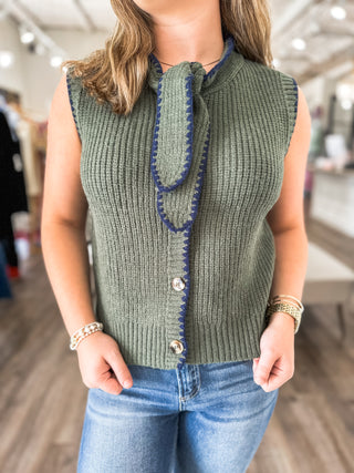 Olive Margot Bow Knit Sleeveless Sweater Top